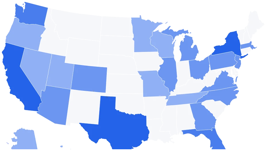 Choropleth map of US states